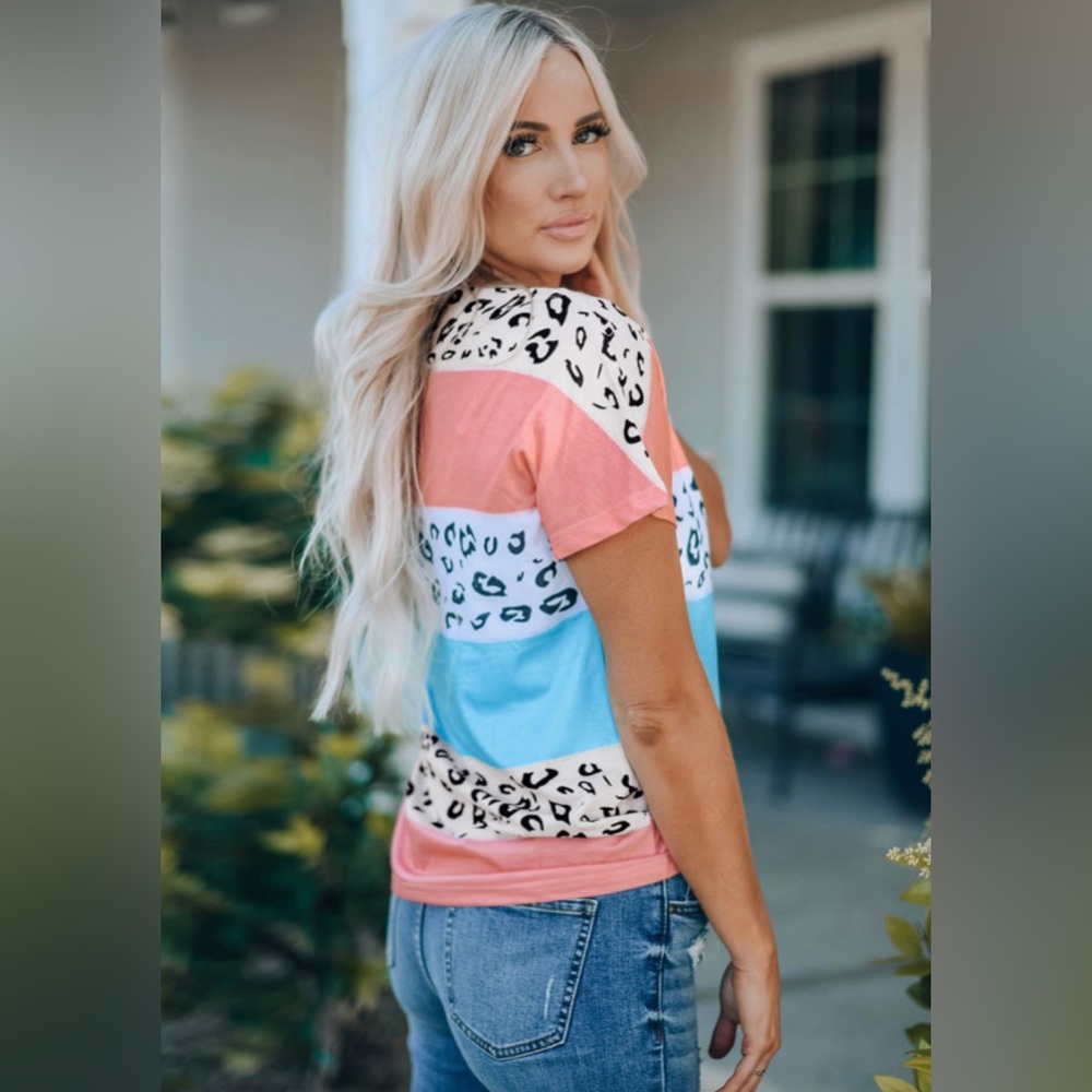 Leopard Boat Neck Short Sleeve Top - Picture 3 of 5